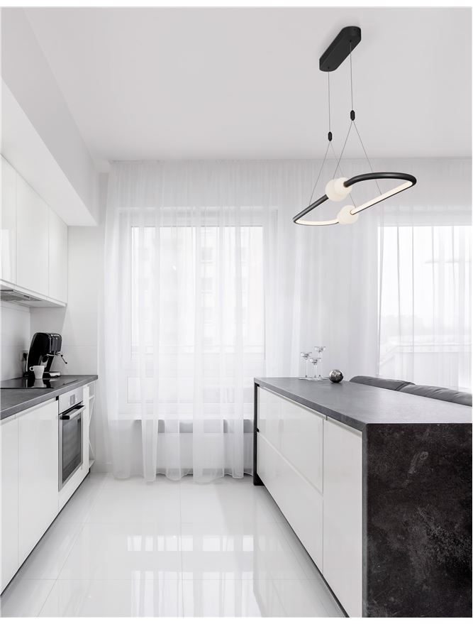 Висящо осветително тяло (пендел) CELIA 45W LED Черен алуминий и опалово стъкло L100 W29 H120см Регулируема височина