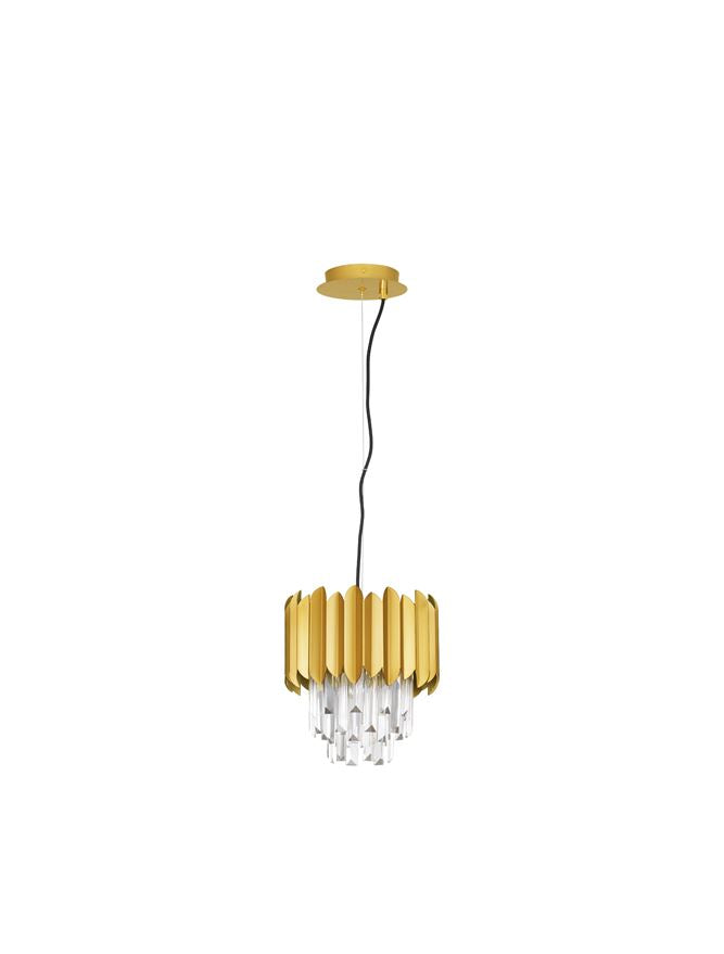 Висящо осветително тяло (пендел) MAGNOLIA 5W E14 1x5W Златист алуминий и кристал ⌀25 H120см Регулируема