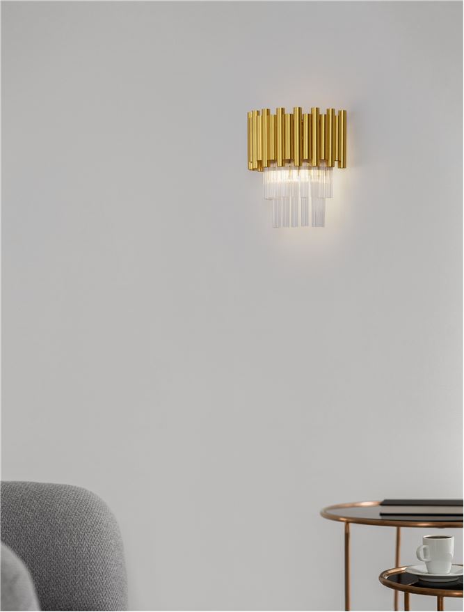 Висящо осветително тяло (пендел) MAGNOLIA 10W E14 2x5W Златист алуминий и кристал L24 W16.3 H26.5см