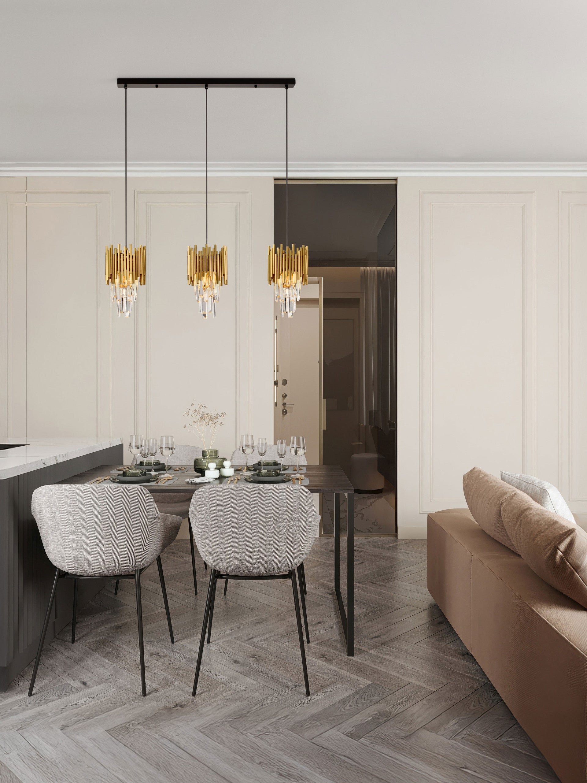 Подова лампа MAGNOLIA 3x5W E14 Златист алуминий, Пясъчно черен стомана