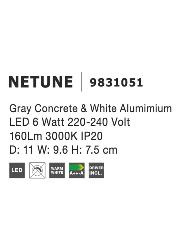 Висящо осветително тяло (пендел) NETUNE LED 6W Сив бетон и бял алуминий
