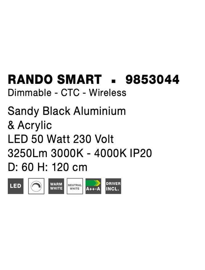 Висящо осветително тяло (пендел) RANDO SMART 50W Матово черен алуминий и акрил CCT Димируем Регулируема височина