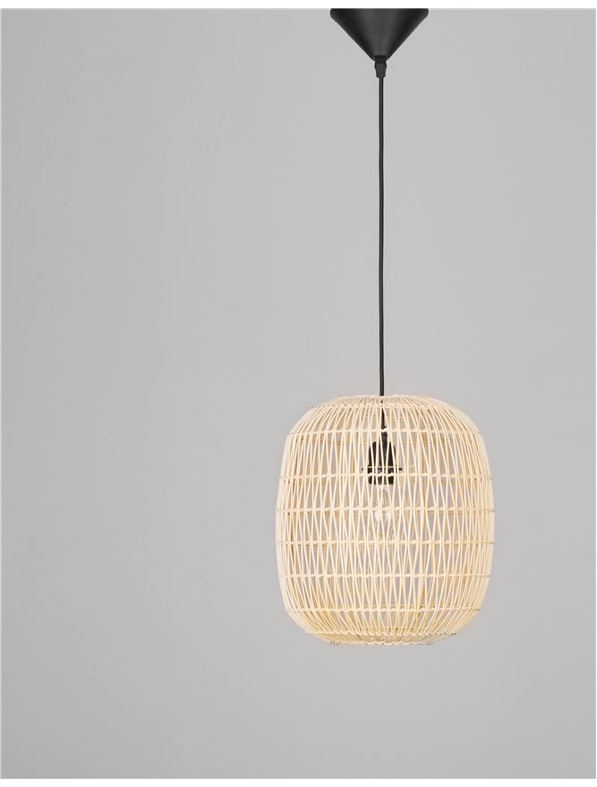 Висящо осветително тяло (пендел) MELODY 12W LED Натурален ратан Черен текстилен кабел