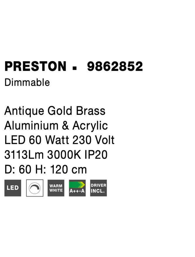 Висящо осветително тяло (пендел) PRESTON 62W Античен златист месинг