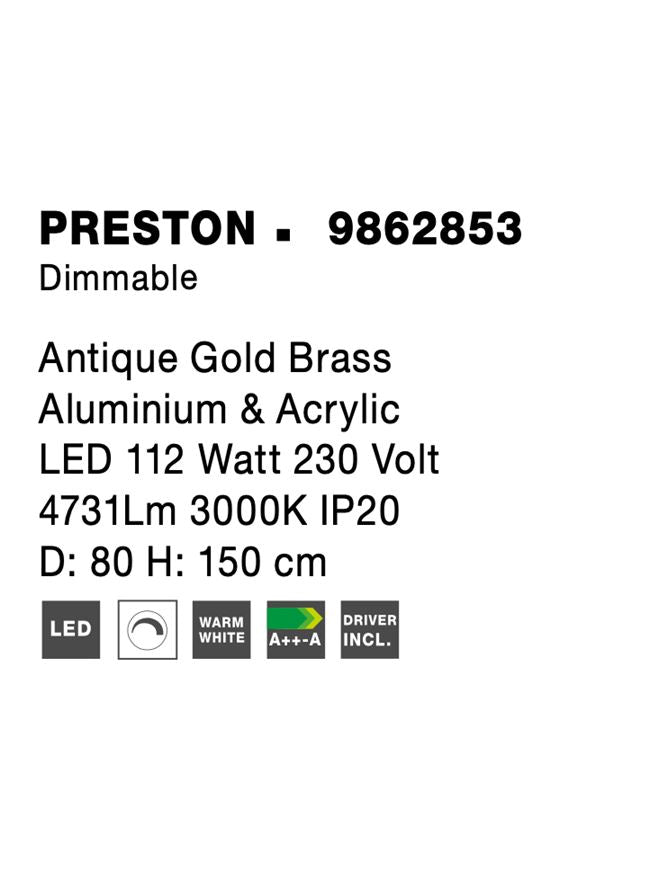 Висящо осветително тяло (пендел) PRESTON 112W Античен златист месинг