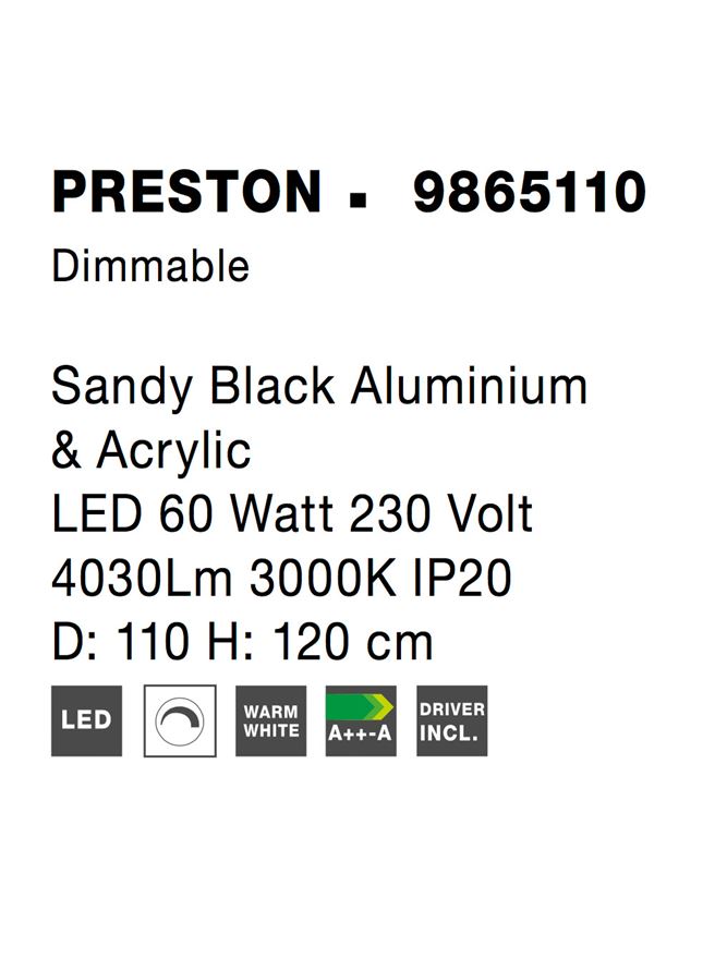 Висящо осветително тяло (пендел) PRESTON 60W Пясъчно черен