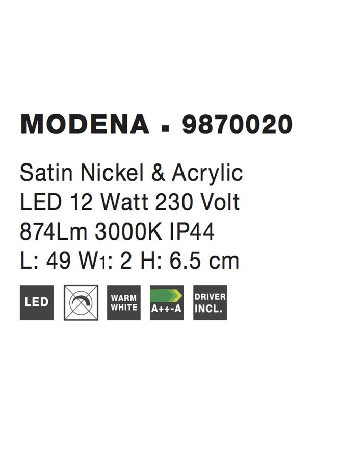 Висящо осветително тяло (пендел) MODENA 12W LED Хром алуминий и акрил IP44