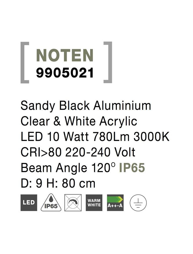 Външен пендел NOTEN LED 8W Пясъчно черен алуминий с прозрачен и бял акрил ⌀9 H80см IP65