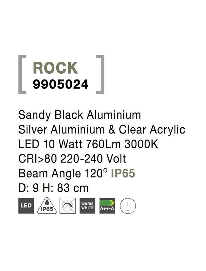Външен пендел ROCK LED 8W Пясъчно черен и сребрист алуминий с прозрачен акрил ⌀9 H83см IP65
