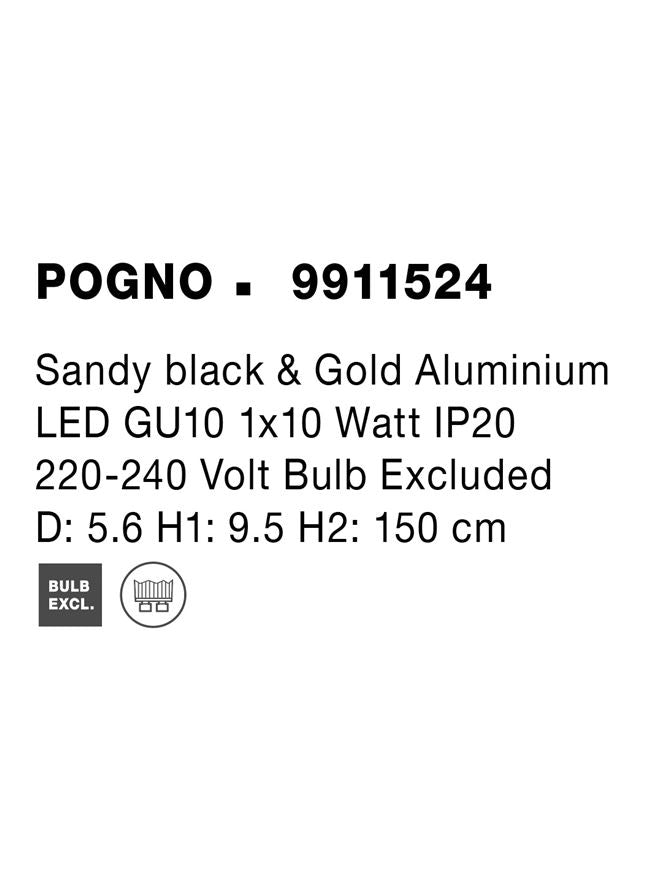 Висящо осветително тяло (пендел) PONGO 10W GU10 Пясъчно черен и златист алуминий ⌀5.6 H160см
