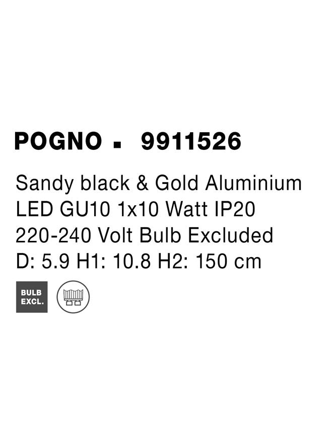 Висящо осветително тяло (пендел) PONGO 10W GU10 Пясъчно черен и златист алуминий ⌀5.9 H160.8см