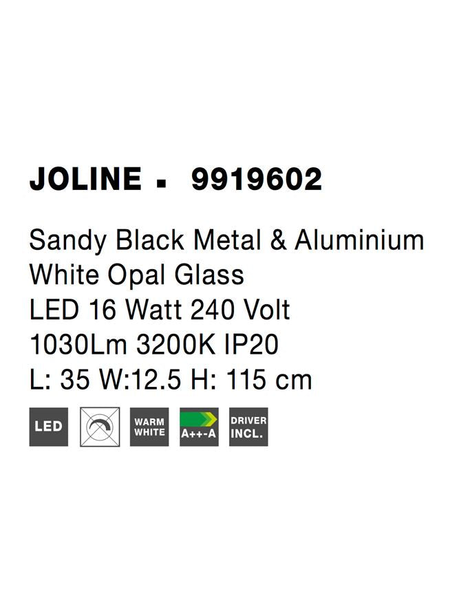 Висящо осветително тяло (пендел) JOLINE 16W LED Пясъчно черен метал алуминий бял опалово стъкло L35 W12.5 H115см Регулируема височина