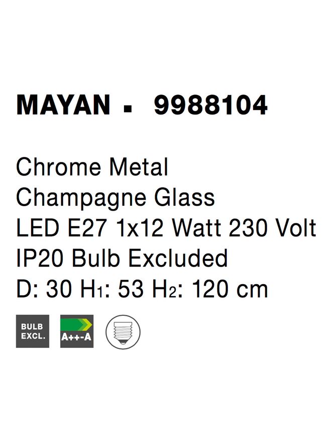 Висящо осветително тяло (пендел) MAYAN 12W E27 Хромиран Метал Шампанско стъкло