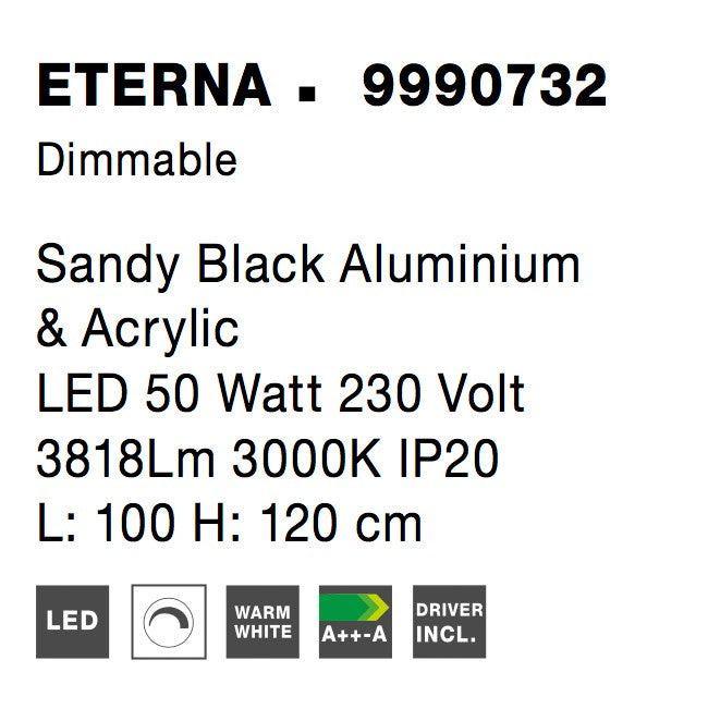 Висящо осветително тяло (пендел) ETERNA 50W 3000K Пясъчно черен алуминий