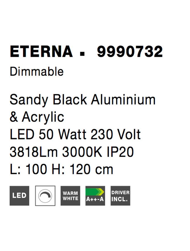Висящо осветително тяло (пендел) ETERNA 50W 3000K Пясъчно черен алуминий