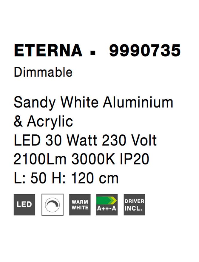 Висящо осветително тяло (пендел) ETERNA 30W 3000K Пясъчно бял алуминий
