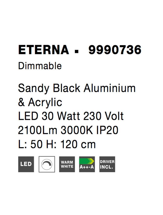 Висящо осветително тяло (пендел) ETERNA 30W 3000K Пясъчно черен алуминий