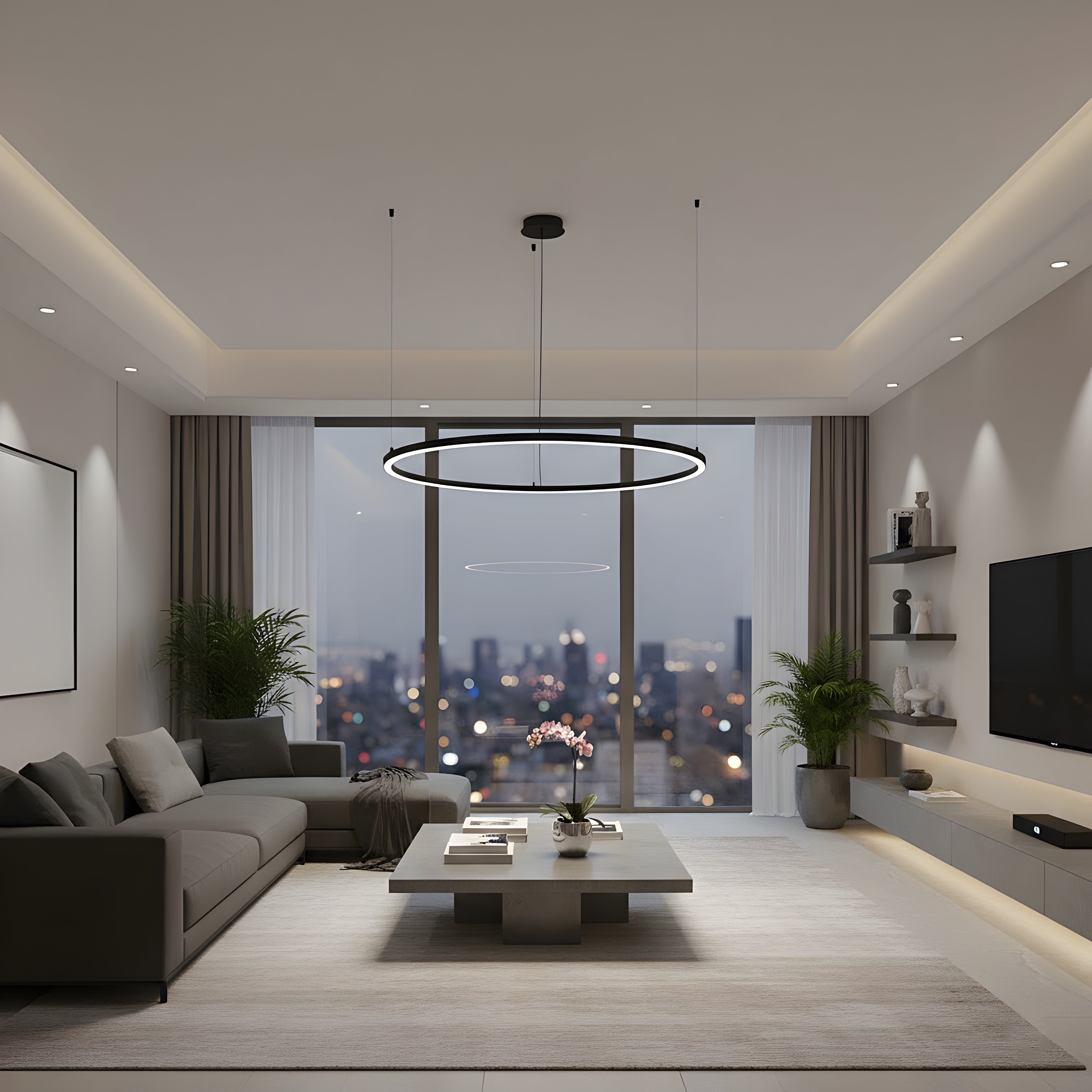 Кръгъл висящ LED полилей Cool CCT | Тип пръстен | 5 размера | 110° ъгъл