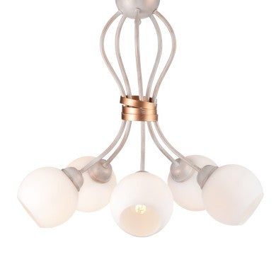 Плафон 5xE27 метал патина бяло злато + опалово стъкло Φ48,5xH53cm FOYER