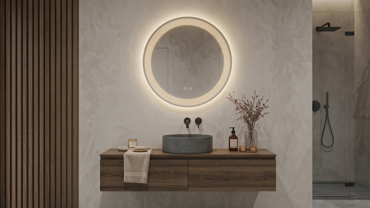 LED огледало Caps 70cm | Декоративен пръстен | Anti Fog | Touch Control | IP54