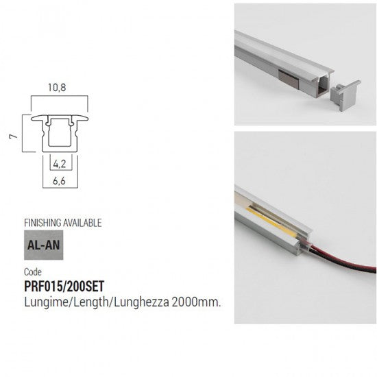 Профил за LED ленти, алуминий анодизиран, 200 см
