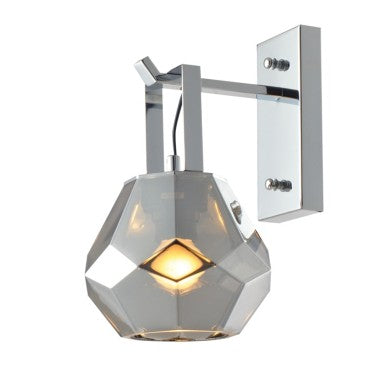 стенно осветително тяло 1XE27 стъкло тонирано + хром метал Φ18x23,5x30cm DIAMONDRA