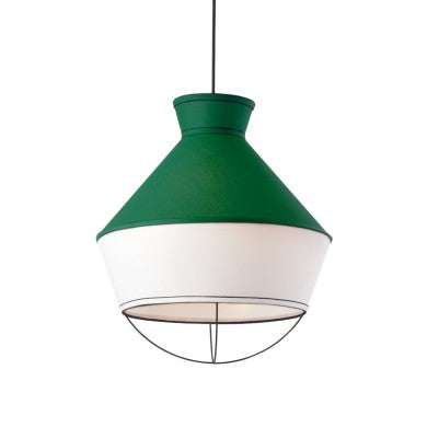 висящо осветително тяло 3xE14 плат изумруден+бял Φ45xH120cm