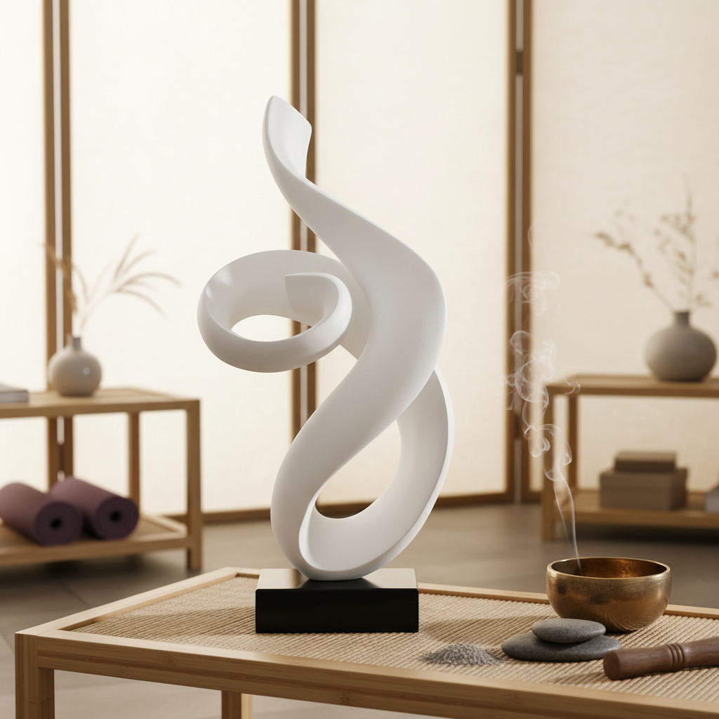 Абстрактна бяла скулптура Flow | Тип спирала | 62cm