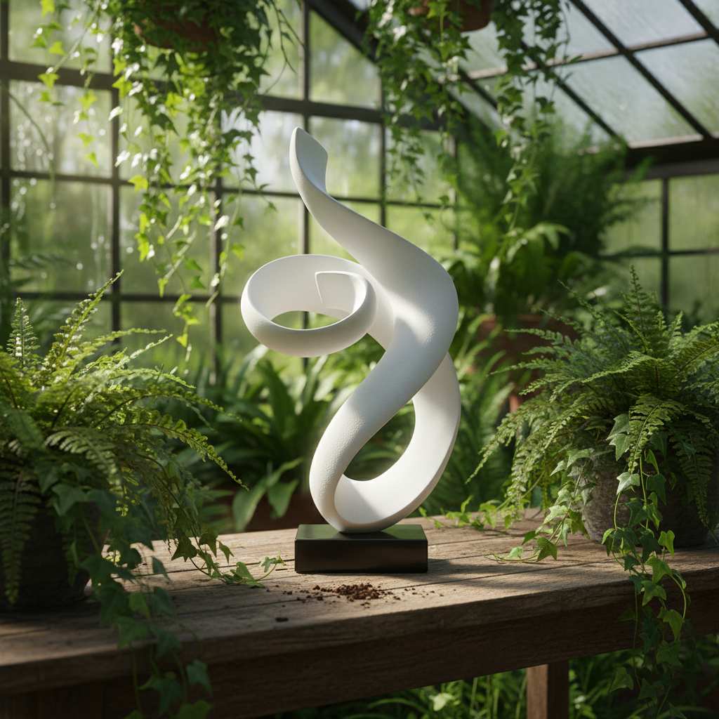 Абстрактна бяла скулптура Flow | Тип спирала | 62cm