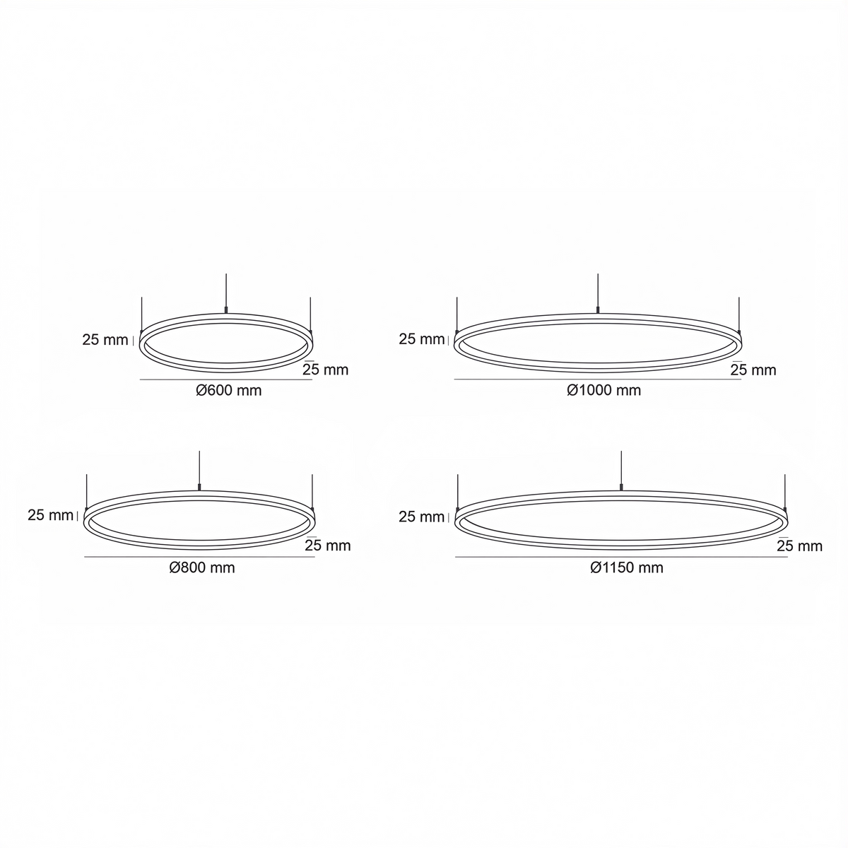 Кръгъл висящ LED полилей Cool CCT | Тип пръстен | 5 размера | 110° ъгъл