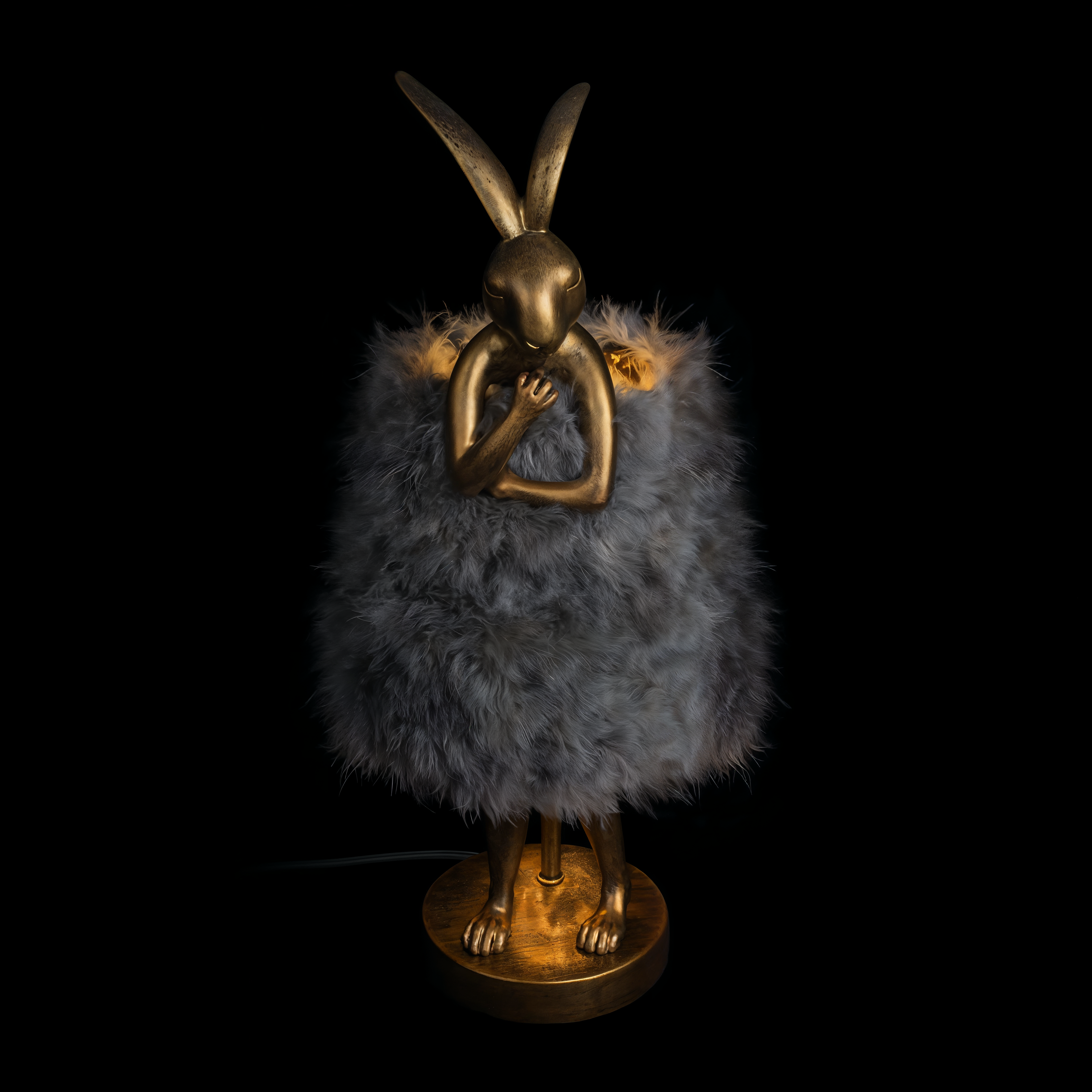 Декоративна настолна лампа Bunny Fluffy | Зайче със сива рокля | 51cm