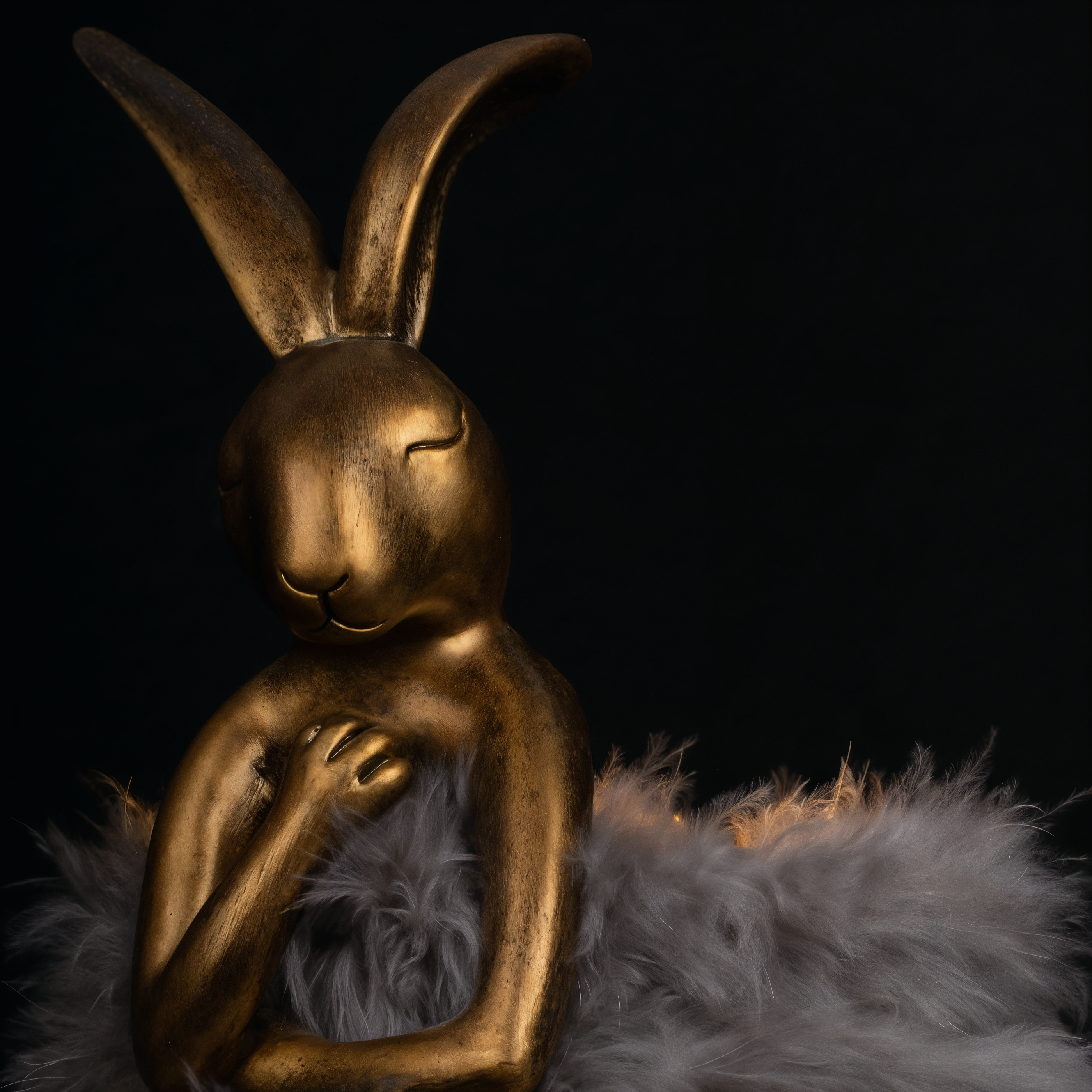 Декоративна настолна лампа Bunny Fluffy | Зайче със сива рокля | 51cm