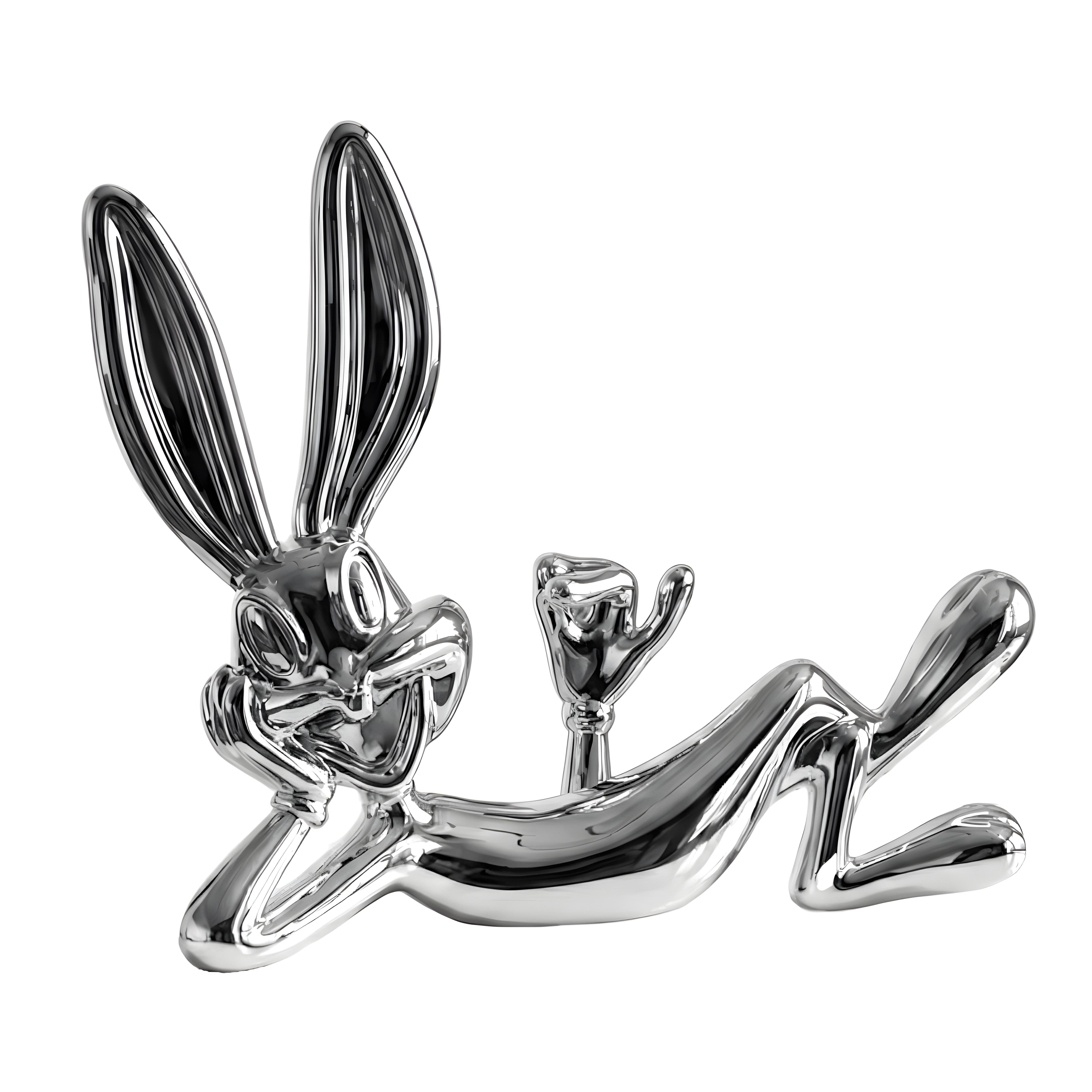 Декоративна скулптура на лежащо зайче Bugs Bunny | Хромирана | 43cm
