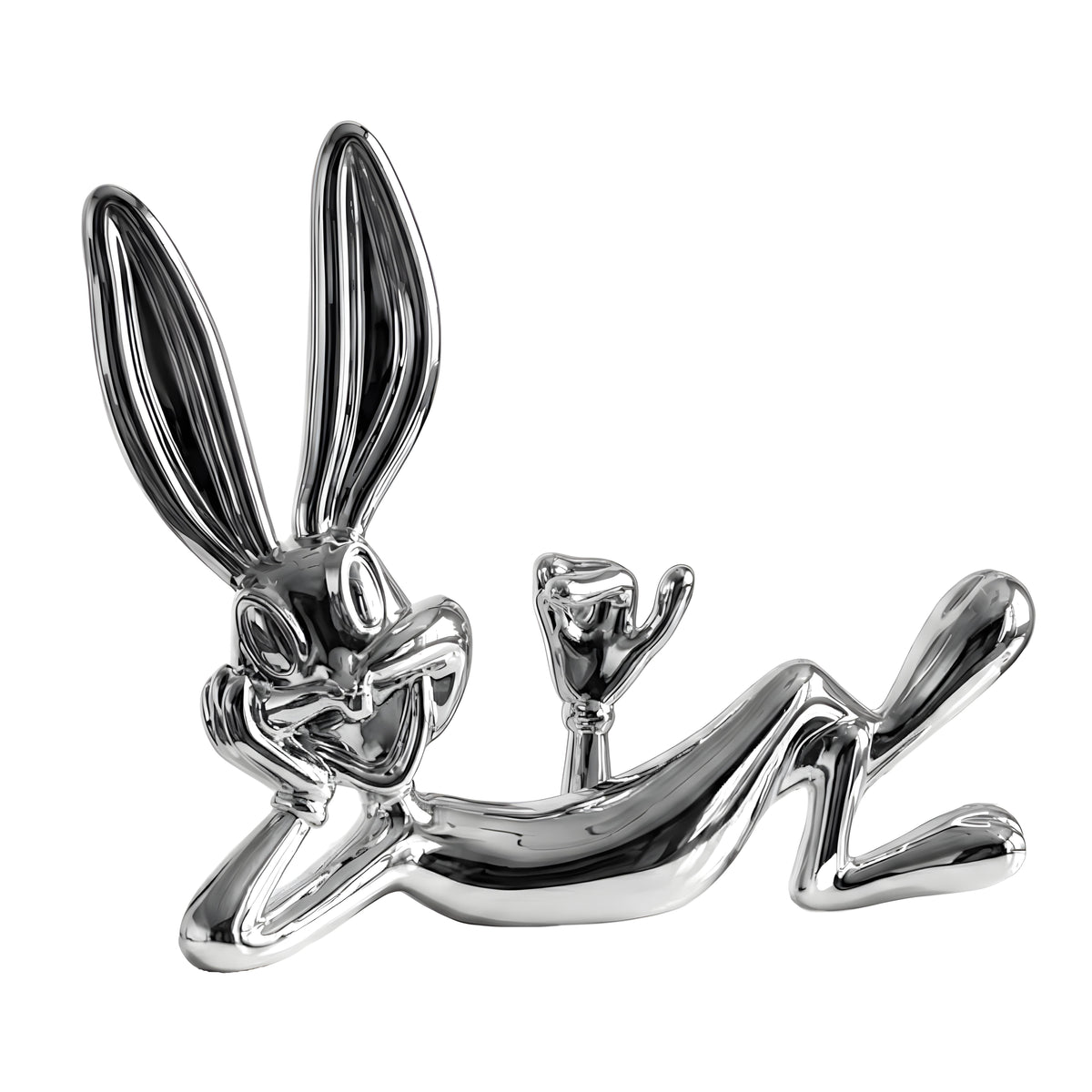 Декоративна скулптура на лежащо зайче Bugs Bunny | Хромирана | 43cm