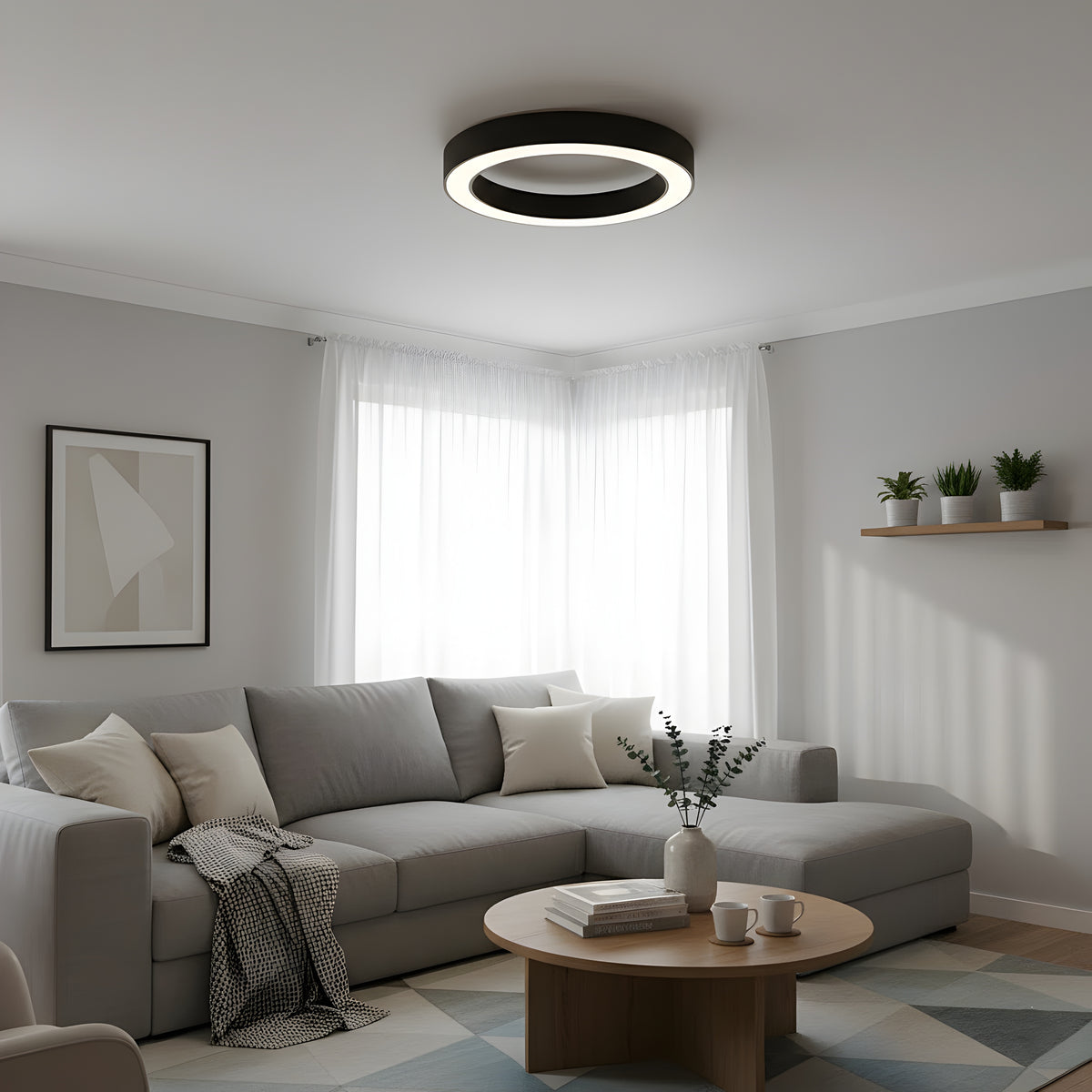 Кръгла LED плафониера Daylight | Бял светлинен пръстен | ⌀60/80cm
