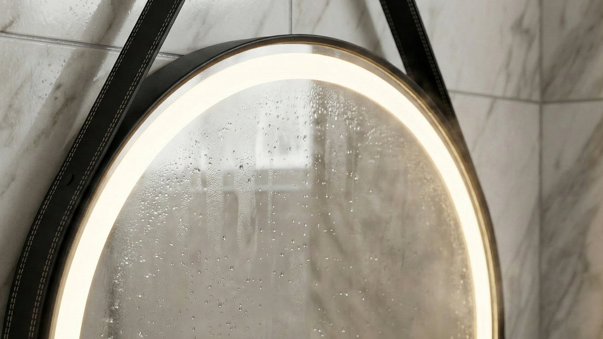 Кръгло LED огледало Leather | Кожен колан | 60cm | Anti Fog | Touch Control