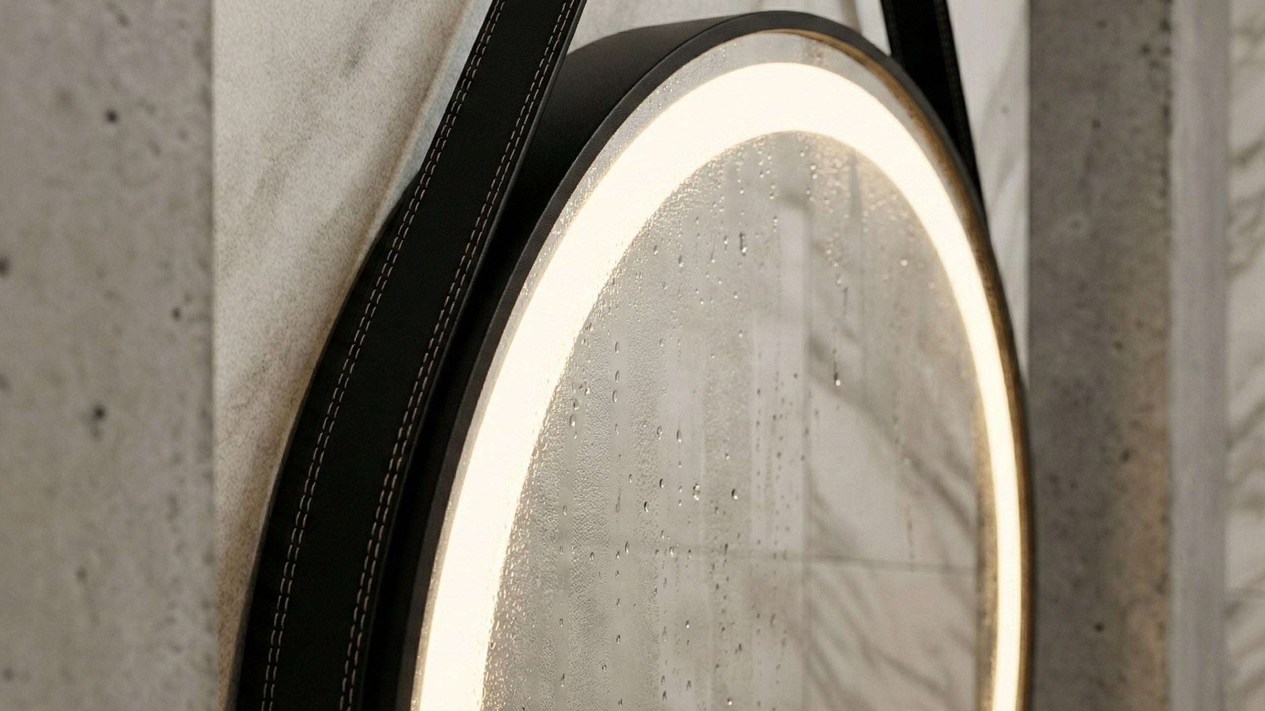 Кръгло LED огледало Leather | Кожен колан | 60cm | Anti Fog | Touch Control