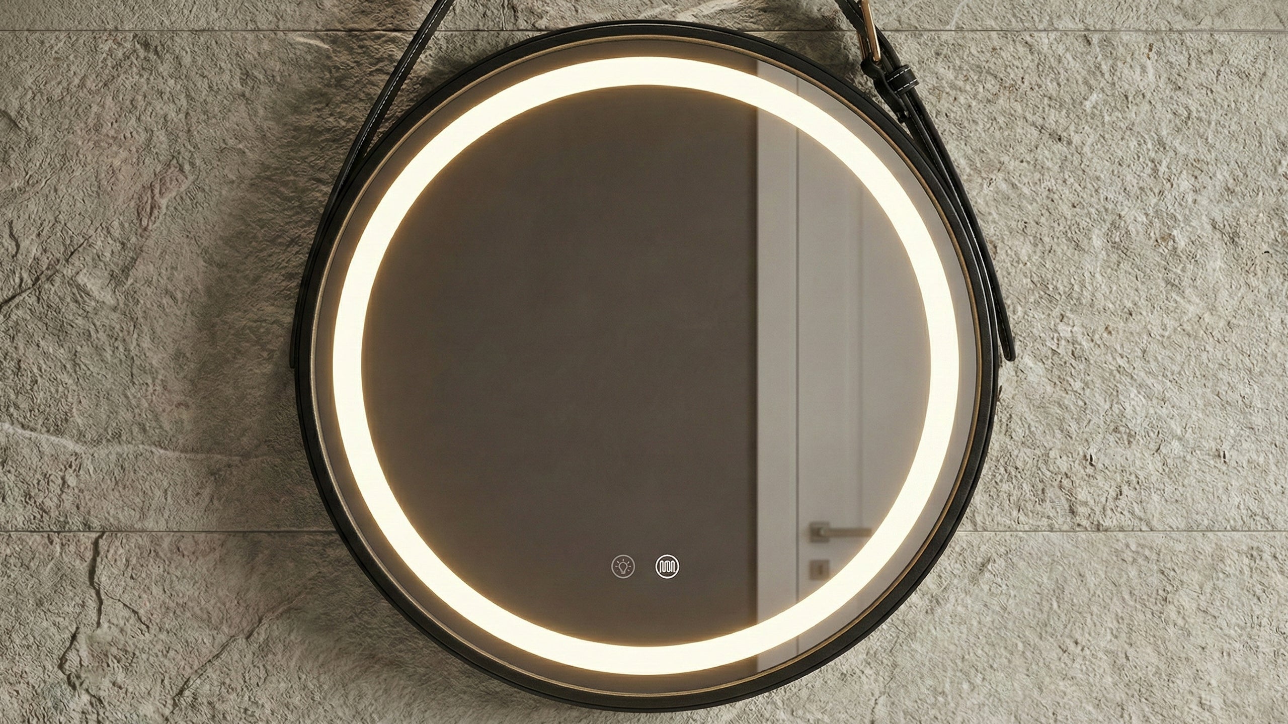 Кръгло LED огледало Strap | Кожен колан | 60cm | Anti Fog | Touch Control