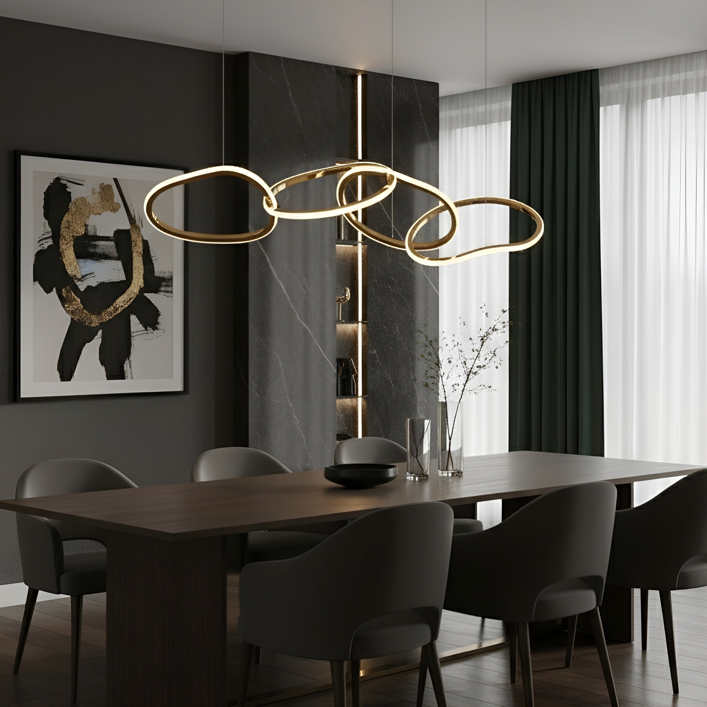LED полилей Meridian | Висящи халки | Златист | Черен | 35W | 3000K