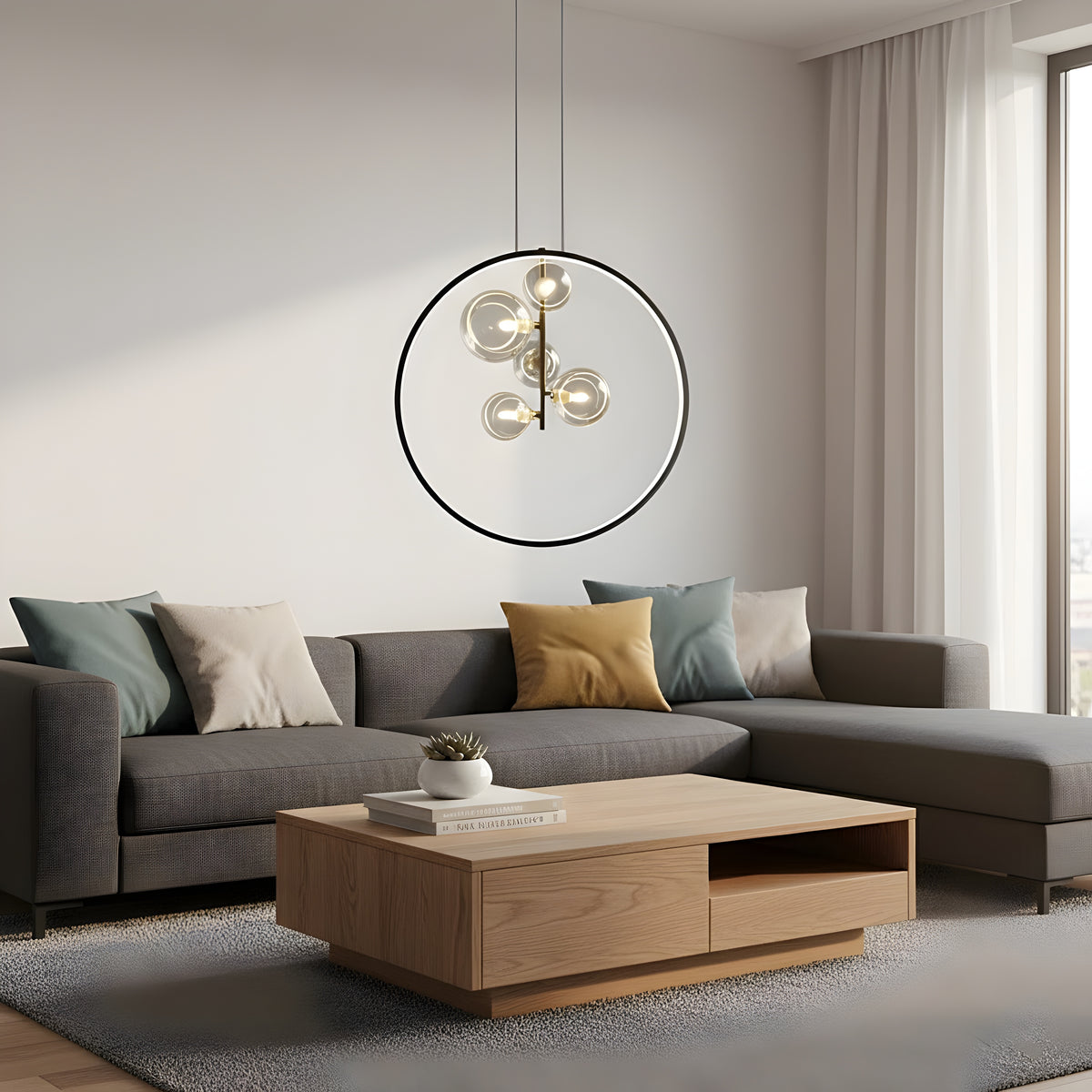 Висящ LED полилей Carina Ring 5 | Ринг и 5 стъклени сфери
