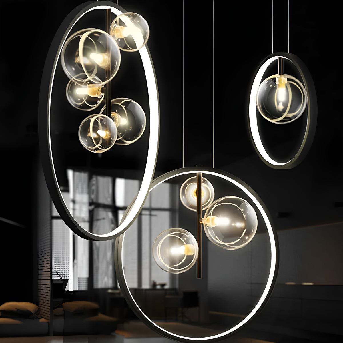 Висящ LED полилей Carina Ring 5 | Ринг и 5 стъклени сфери