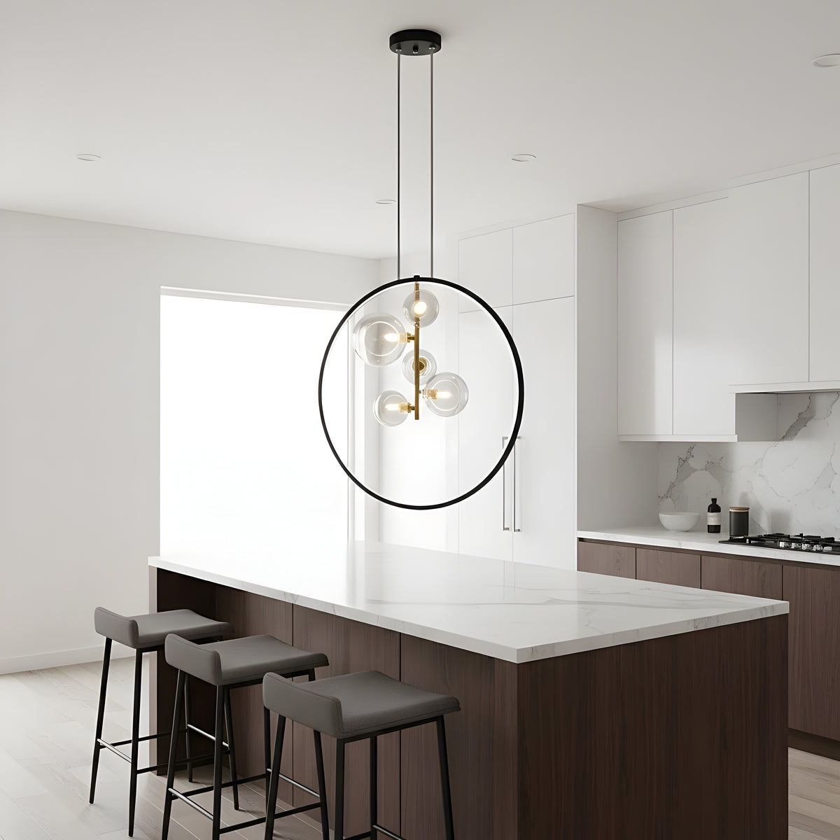 Висящ LED полилей Carina Ring 5 | Ринг и 5 стъклени сфери