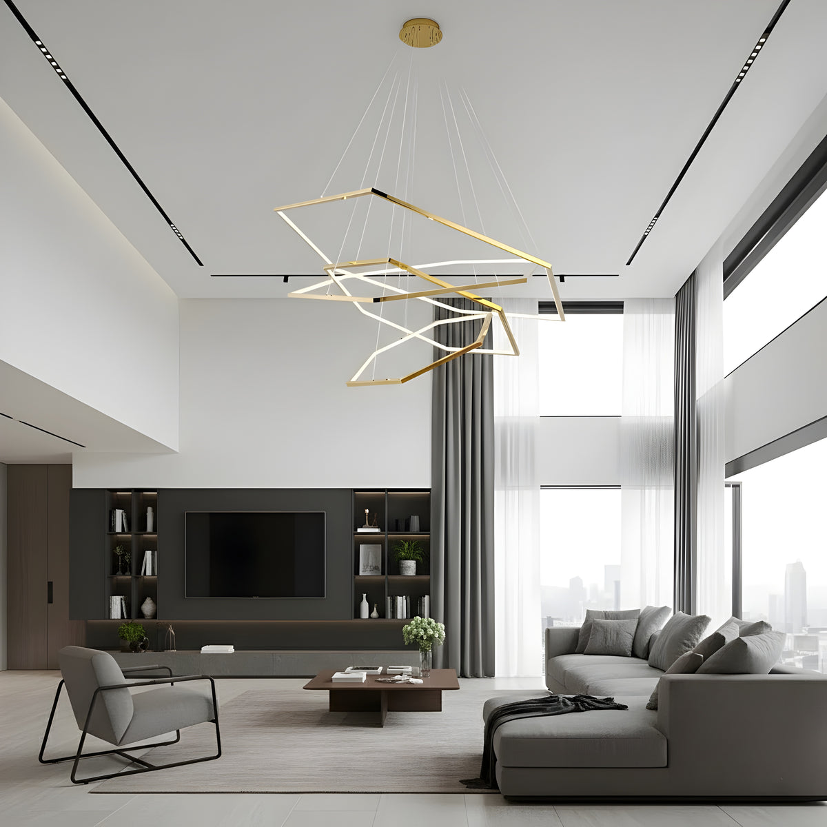Висящ LED полилей Solis | 3 златни рамки | 52W | 3000K