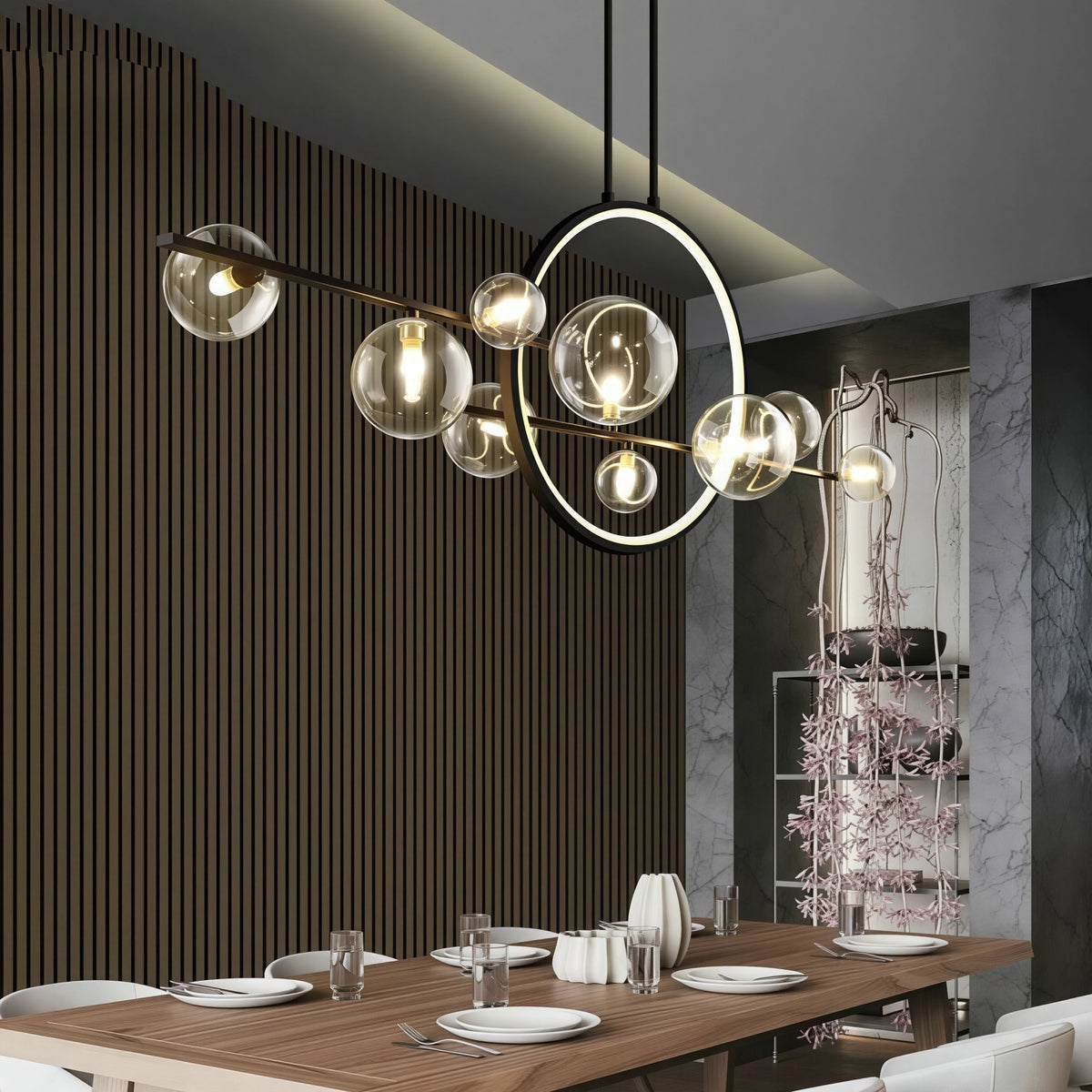 Висящ полилей Carina Double Line | 10 стъклени топки