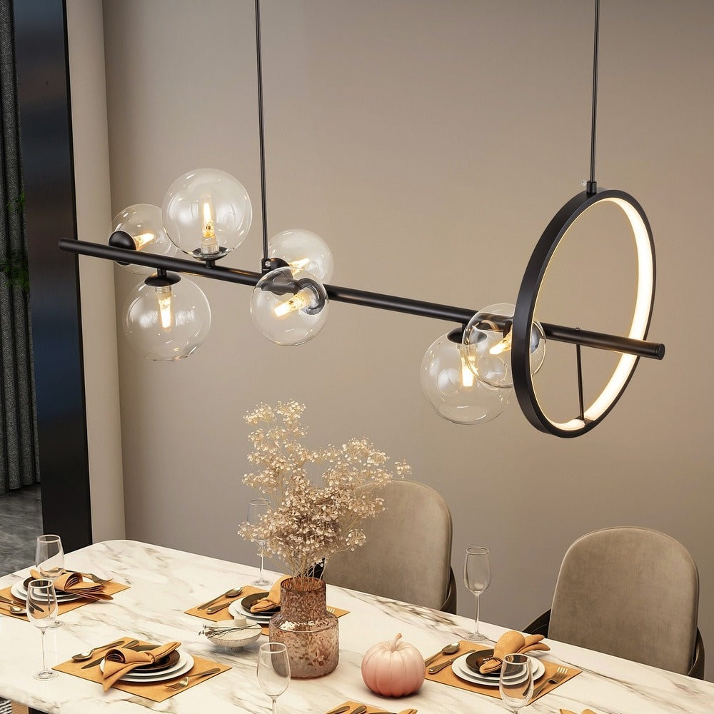 Висящ полилей Carina Line 7 | LED ринг | 7 стъклени сфери | 90 см