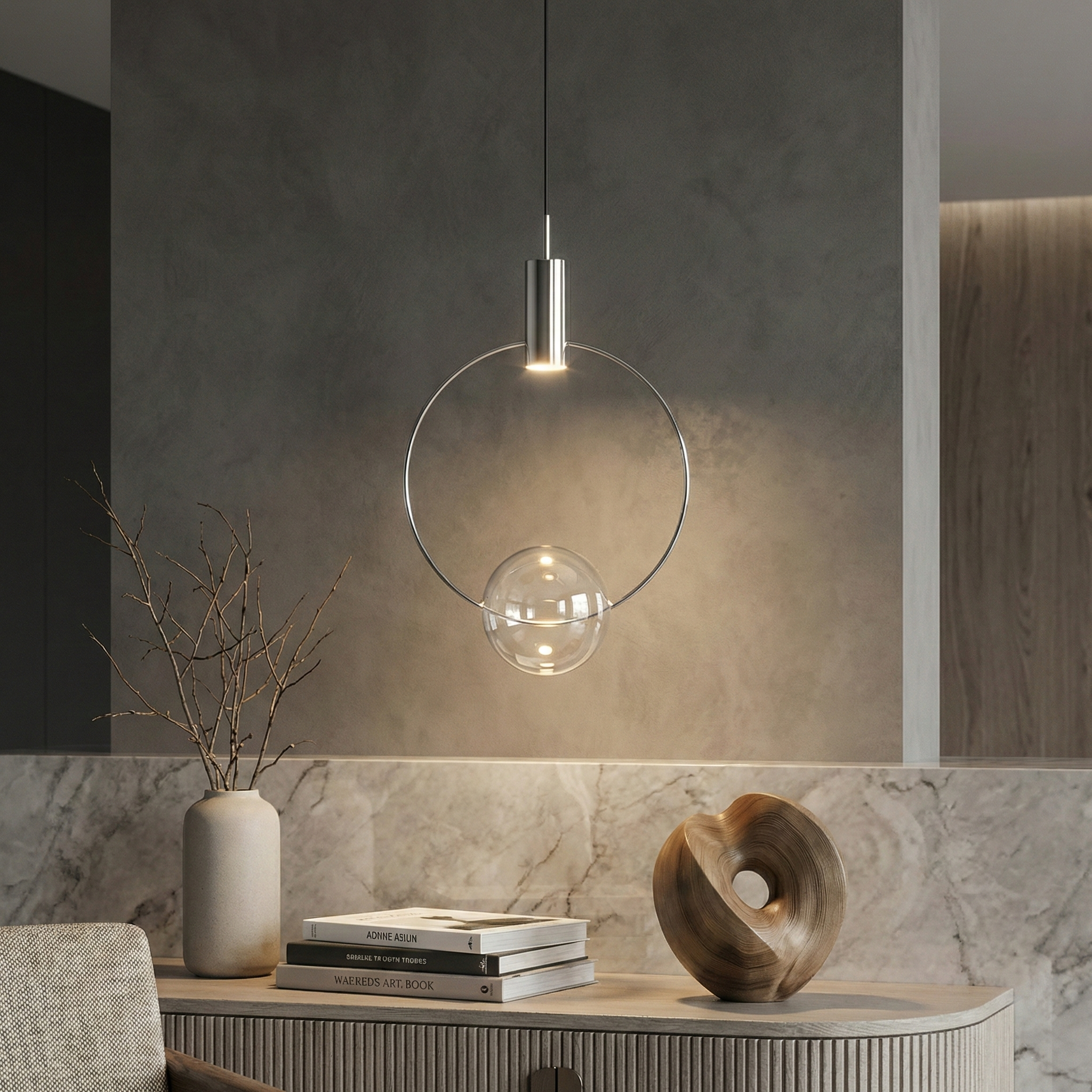 Висящ LED пендел Nox | Сфера с пръстен | 5W | 3000K
