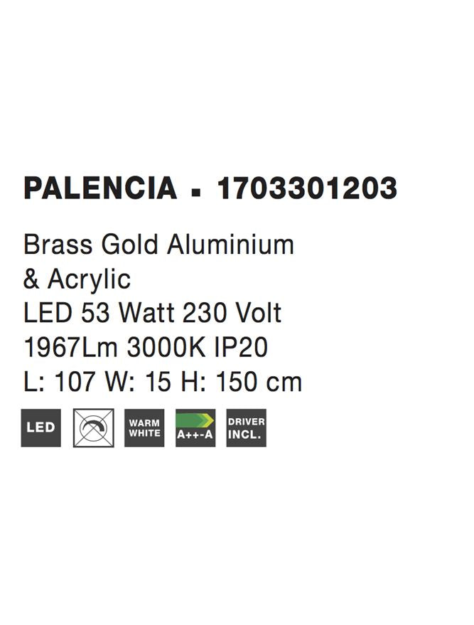 Висящо осветително тяло (пендел) PALENCIA 50W Златист месинг алуминий и акрил