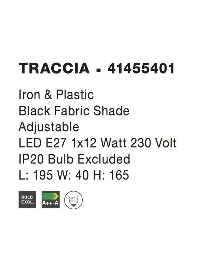Висящо осветително тяло (пендел) TRACCIA LED E27 12W Черен текстилен абажур L195 W40 H165см