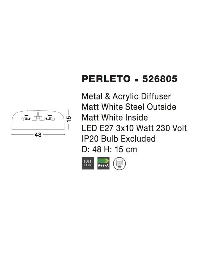 Висящо осветително тяло (пендел) PERLETO 3x12W Матово бял стомана и акрил без крушка