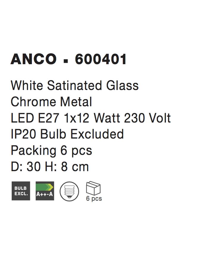 Висящо осветително тяло (пендел) ANCO 1x12W E27 Хром метал и бяло сатенирано стъкло
